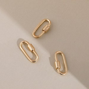 14k Solid Yellow Gold Connector, Plain Oval Gold Link for Charm, Enhancer Clasp, Trendy, Charm Holder for Paperclip Jewelry, Zanett