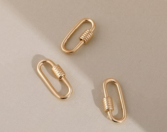 14k Solid Yellow Gold Connector, Plain Oval Gold Link for Charm, Enhancer Clasp, Trendy, Charm Holder for Paperclip Jewelry, Zanett