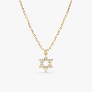 14k Star of David Necklace, Small Diamond Necklace, Solid Gold Necklace, Bat Mitzvah Gift, 14k Gold Necklace, Dainty Necklace, Bia
