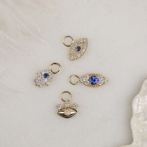 Evil Eye Earring Charm in solid gold with diamonds