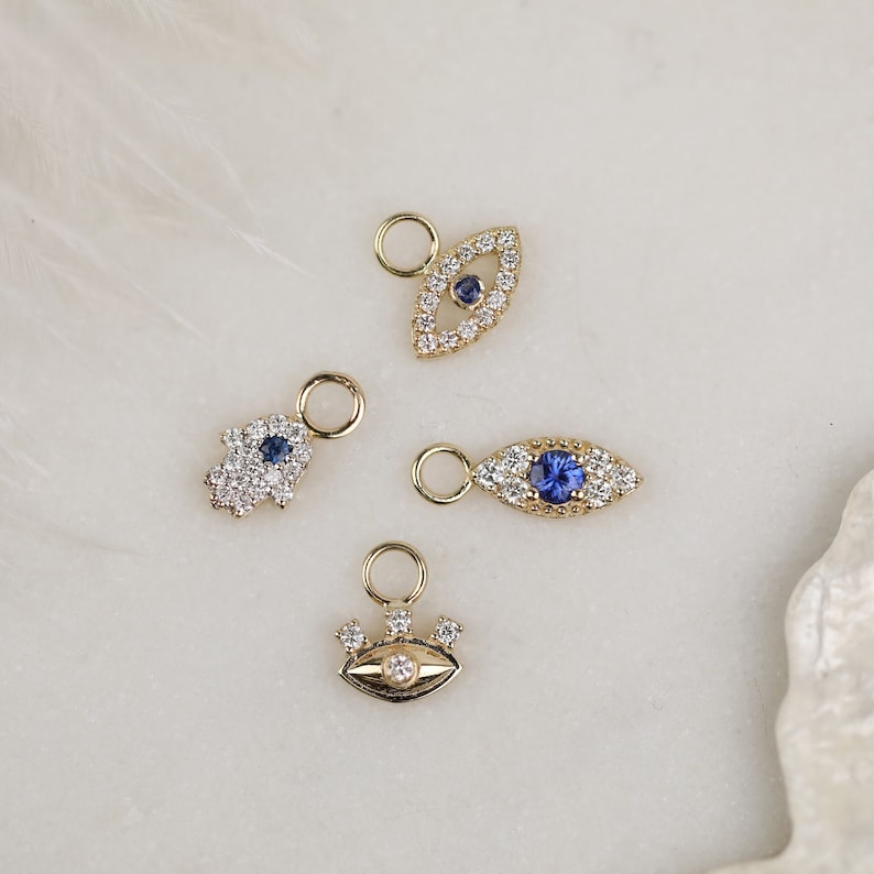 Evil Eye Earring Charm in solid gold with diamonds