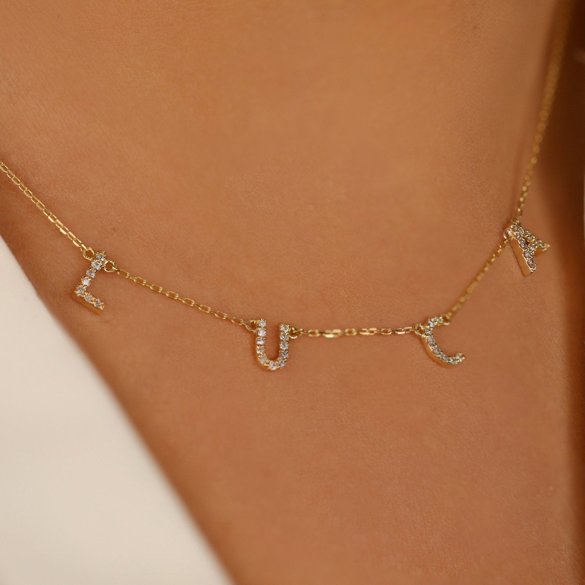 14k Gold Diamond Name Necklace Custom 
