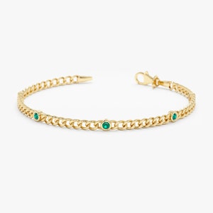 Emerald Bracelet, 14k Gold Cuban Chain Bracelet, Curb Chain Bracelet, 14k Gold Bracelet, By Sarah Elise, 14k Rose, White, Yellow Gold, Salma