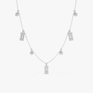 Baguette and Round Diamond Dangle Necklace, Solid Gold Layering Chain, Alternating Station Necklace, Bridal Jewelry, Jewelry Gift, Ezri bild 6
