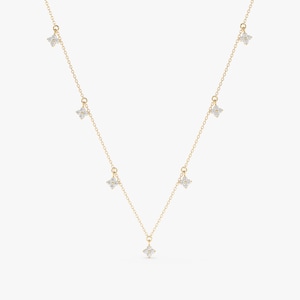 Diamond Multi Clover Necklace, Dangly Mini Diamond Clover Choker, 14k Gold and Diamond Layering Necklace, Dainty Bridal Jewellery, Scarlett