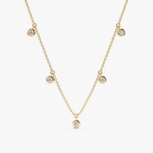 Natural Diamond Necklace, Dainty Diamond Choker, Diamond by the Yard, Dangling Charm Necklace, Yellow Gold Choker, Christmas Gift, Isabella