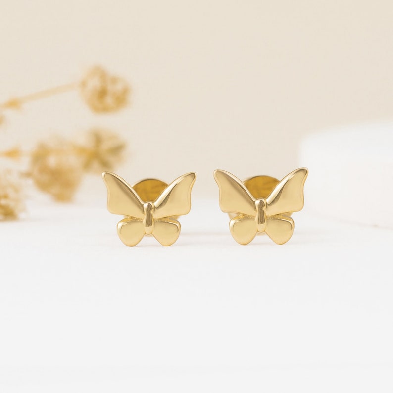 cute butterfly design stud earrings with 14k or 18k gold options