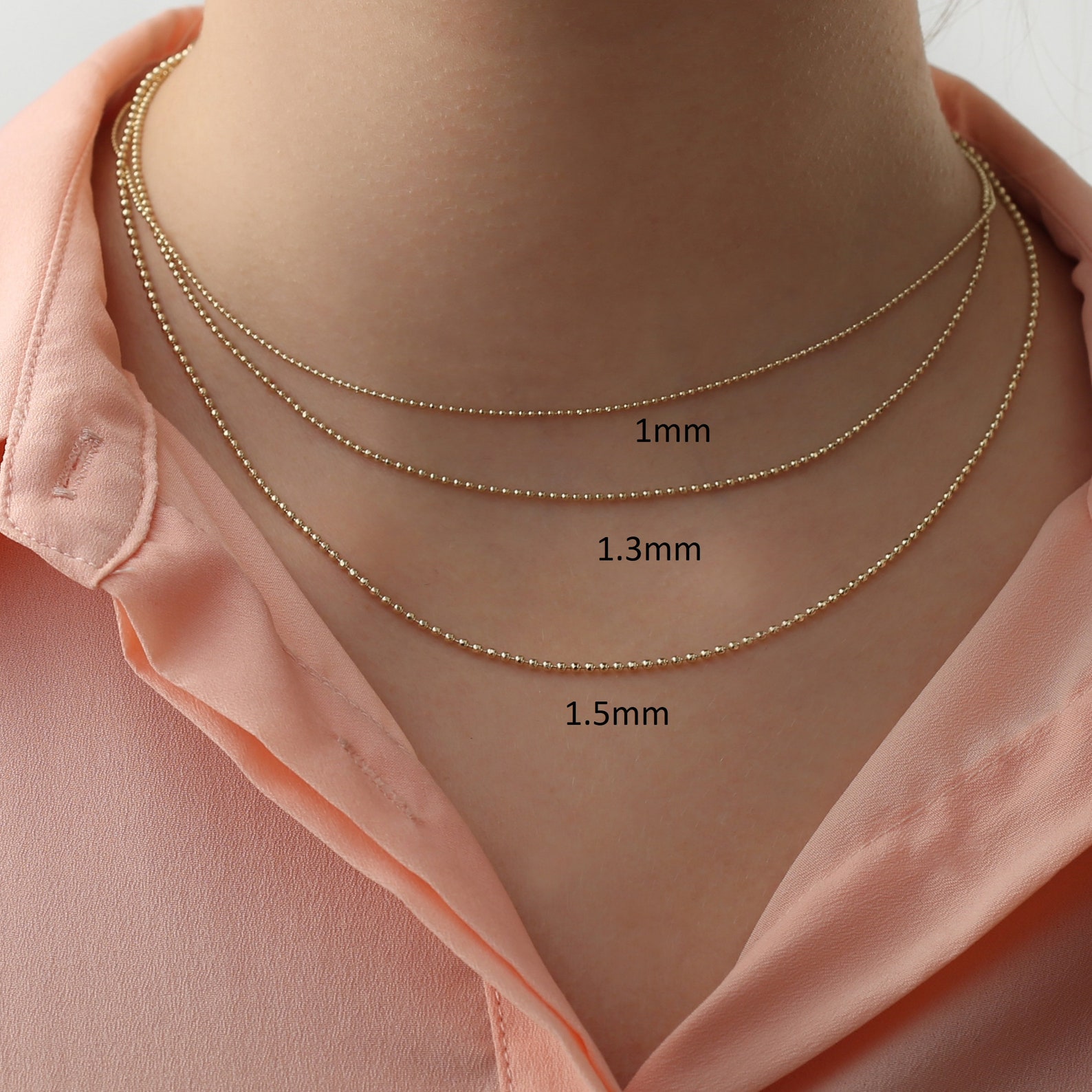 14k Gold Ball Chain Necklace Solid Gold Chain Ball Chain Etsy