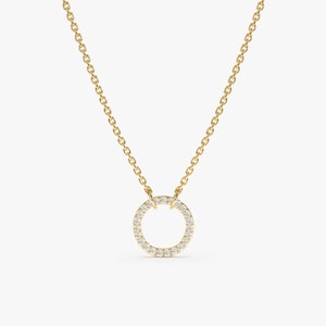 14k Solid Gold Diamond Disc Necklace, Diamond Halo Necklace,  Dainty Solid Gold Necklace, Circle Of Life Necklace, Gift for Mom, Lola