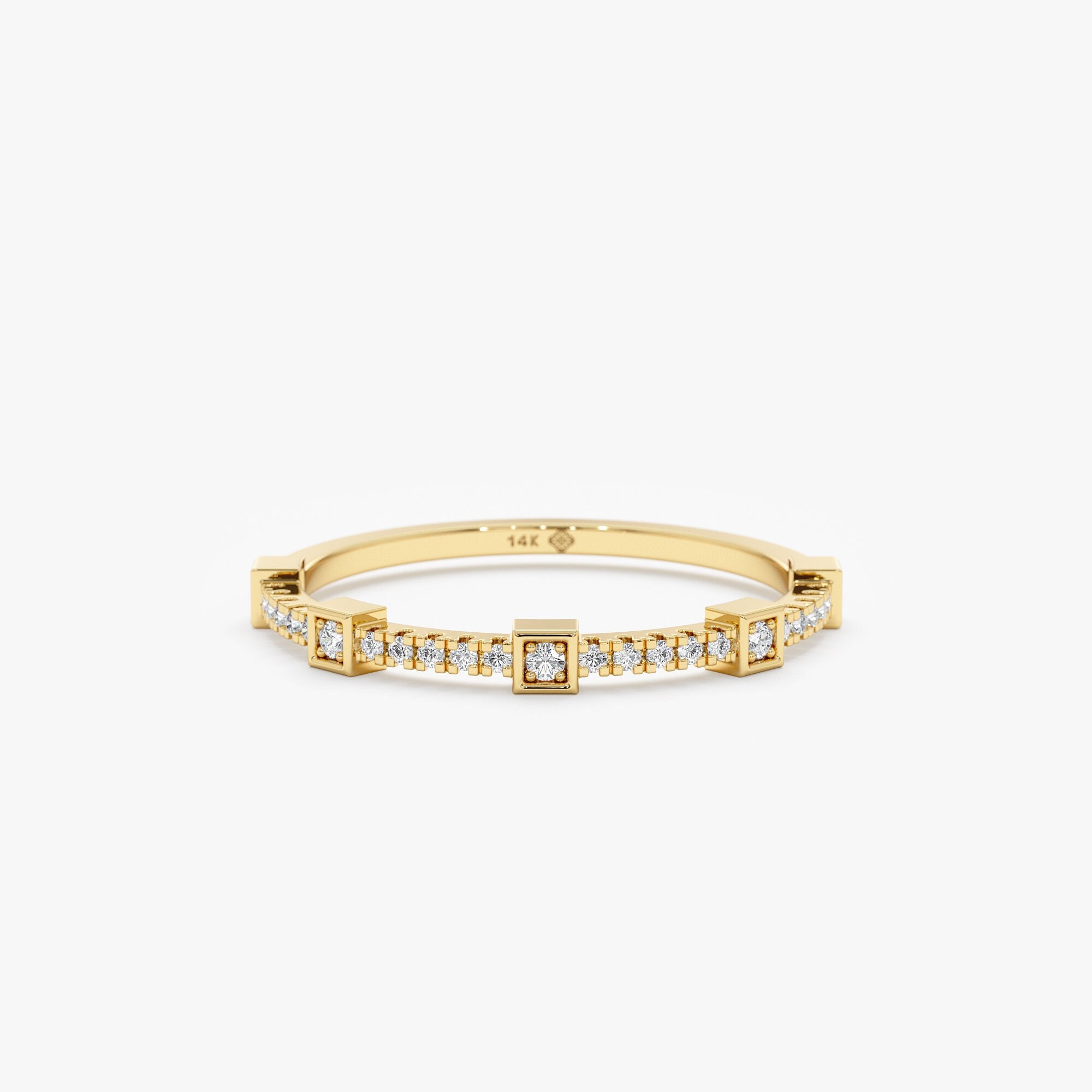 Dainty Diamond Wedding Ring, 14k Gold Diamond Ring, Alternating Setting, Diamond Half Eternity Ring, Stackable Diamond Ring, Jacinda