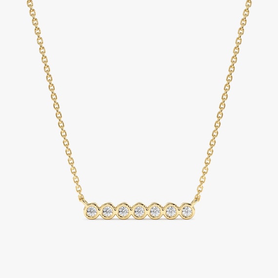 14k Gold Citrine & Diamond Bezel Set Bar Necklace - White Yellow or Rose 14k Gold Citrine & Diamond Bezel Set Bar Necklace - White Yellow or Rose