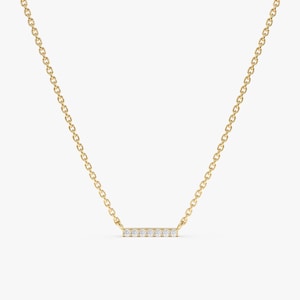 14k Dainty Diamond Bar Necklace, Small Diamond Necklace, Tiny Diamond Choker, Solid Gold, 14k Rose, Yellow, White Gold, Simple, Priscilla