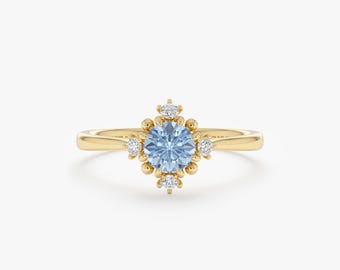 Light Blue Sapphire Solitaire Ring, Solid Gold Band, 14k 18k, Gemstone Engagement Ring, Perry