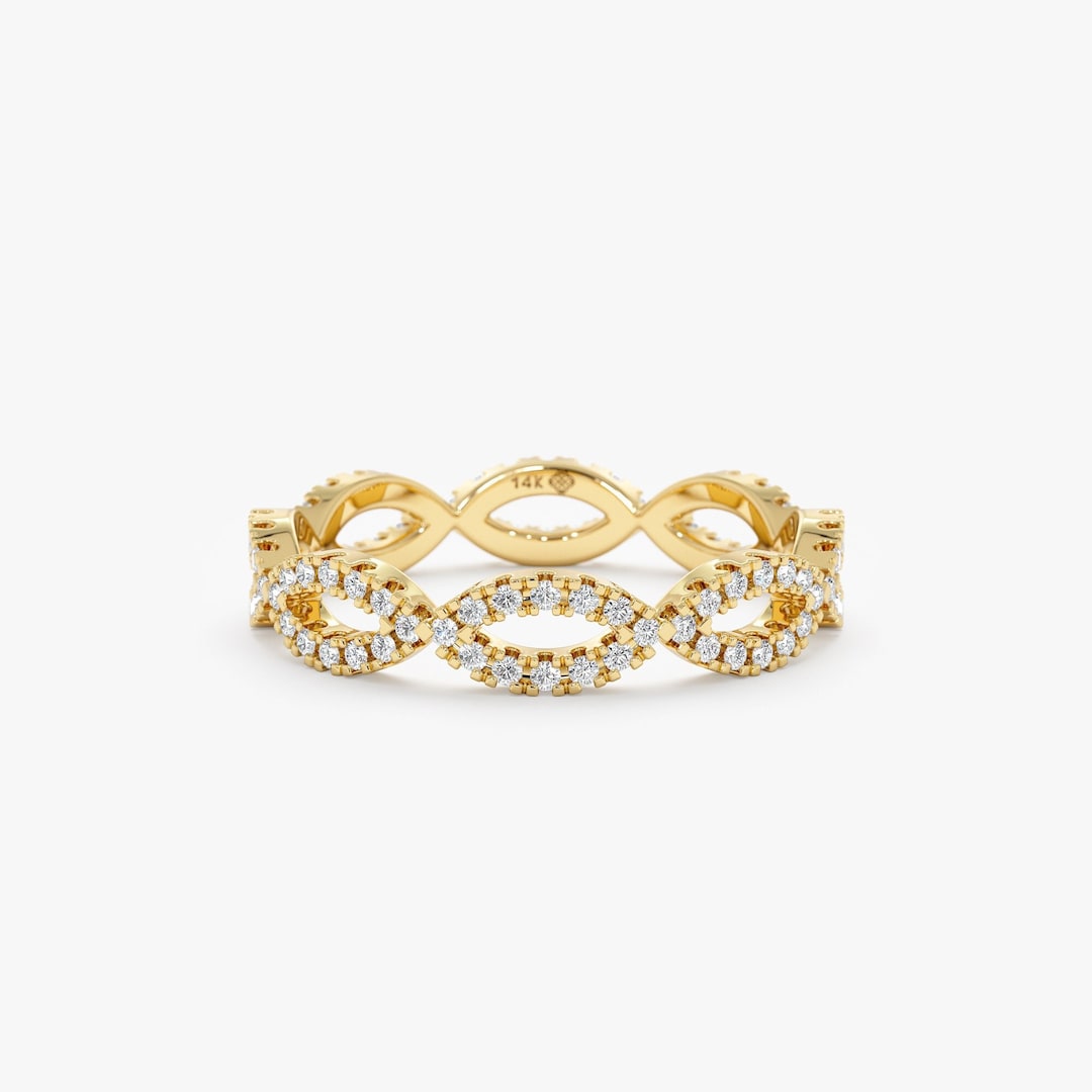 14k Solid Gold Diamond Eternity Ring, Dainty Gold Ring, Wedding Ring ...