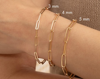 14K Solid Gold Paperclip Chain, Trendy Gold Chain Bracelet, Stacking Gold Bracelet, Hang Your Charm, Paperclip Bracelet, In Trend, Talia