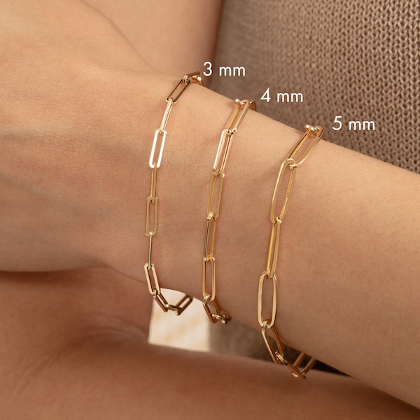14K Solid Gold Paperclip Chain, Trendy Gold Chain Bracelet, Stacking Gold Bracelet, Hang Your Charm, Paperclip Bracelet, In Trend, Talia