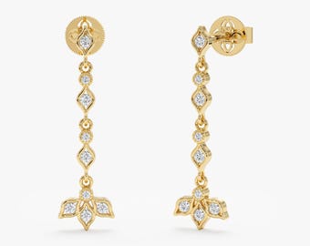 Diamond Drop Earrings, Solid Gold Bridal Jewelry, Natural Inspired Earrings, Seungman