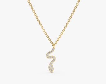 14k Small Snake Necklace, Diamond Mini Snake Charm, Diamond Snake Pendant, Solid Gold Chain Necklace, 14k Rose, White, Yellow Gold, Serpe