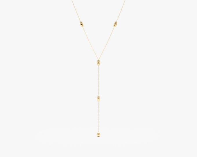 Solid Gold Beaded Lariat Necklace, Beaded Station Necklace, 14k or 18k Solid Gold Chain, Gold Lariat Necklace, Minimalist Jewelry, Lyla