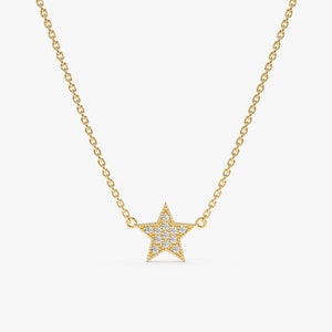 14k Solid Gold Diamond Star Necklace, 9mm Gold Star, White Natural Diamonds, Charm Necklace, Celestial Necklace, Gift for Friend, Luz