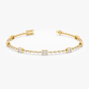 14k Gold Diamond Bracelet, Natural Diamond Tennis Bracelet, Dainty Bridal Jewelry, Handmade and Solid Gold Bracelet, Anniversary Gift, Libby