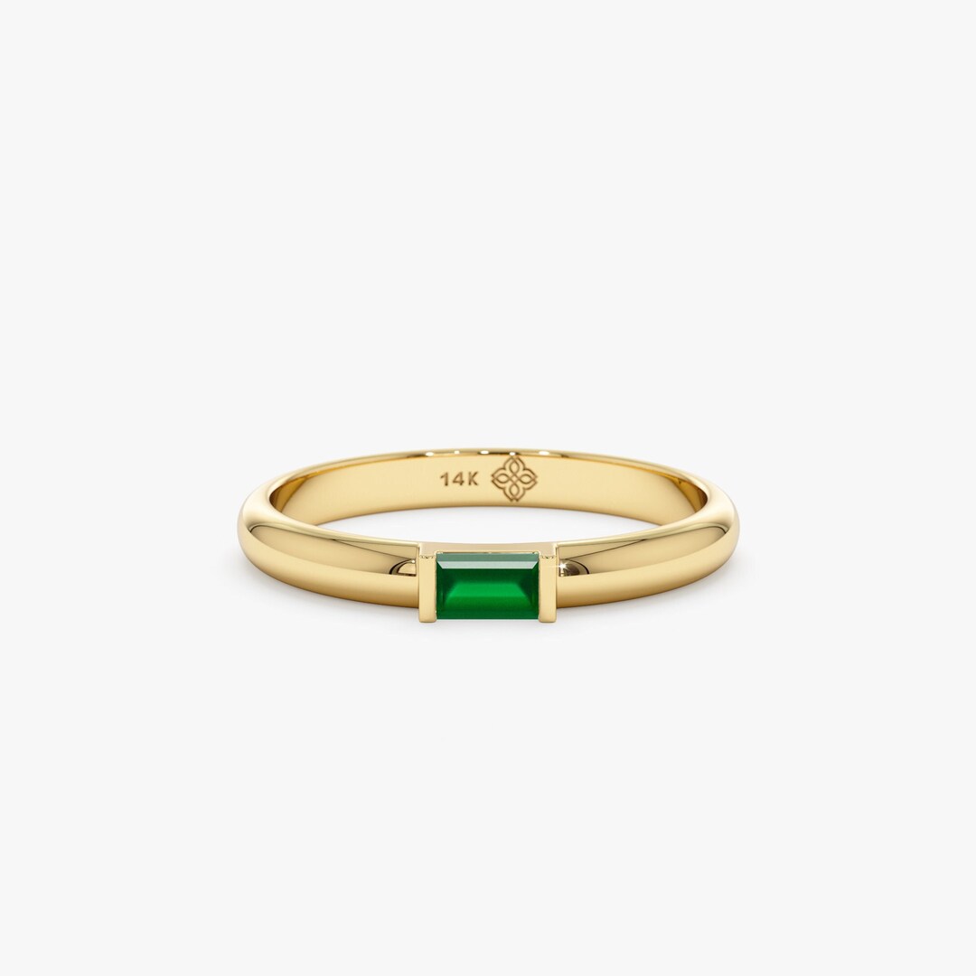 14k Solid Gold Emerald Ring, Plain Dome Band, Wedding Band, Solid Gold ...