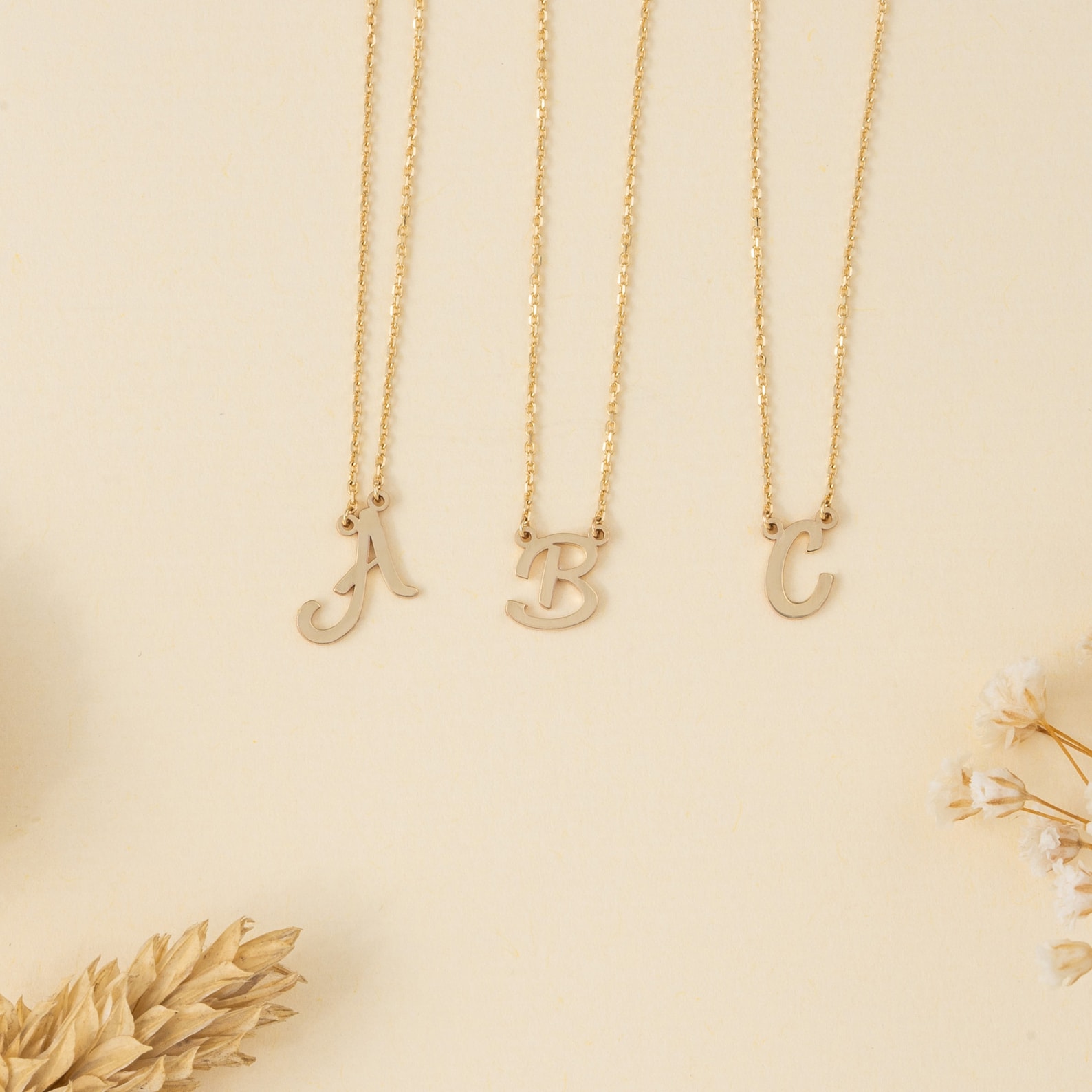 14k Solid Gold Initial Necklace Personalized Necklace Custom Gold 