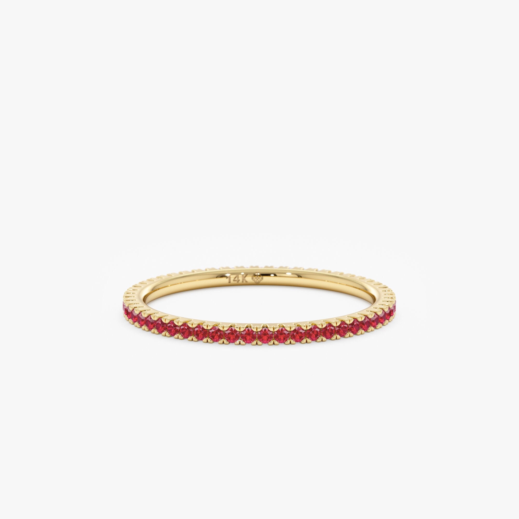 14k Gold Eternity Ruby Ring, Ruby Eternity Ring, Dainty Wedding Band ...