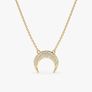 14k Gold Diamond Crescent Necklace, Diamond Horn Necklace, Gold Moon Necklace, Layering Necklace, Gift For her, Micro Pave Setting, Hailie