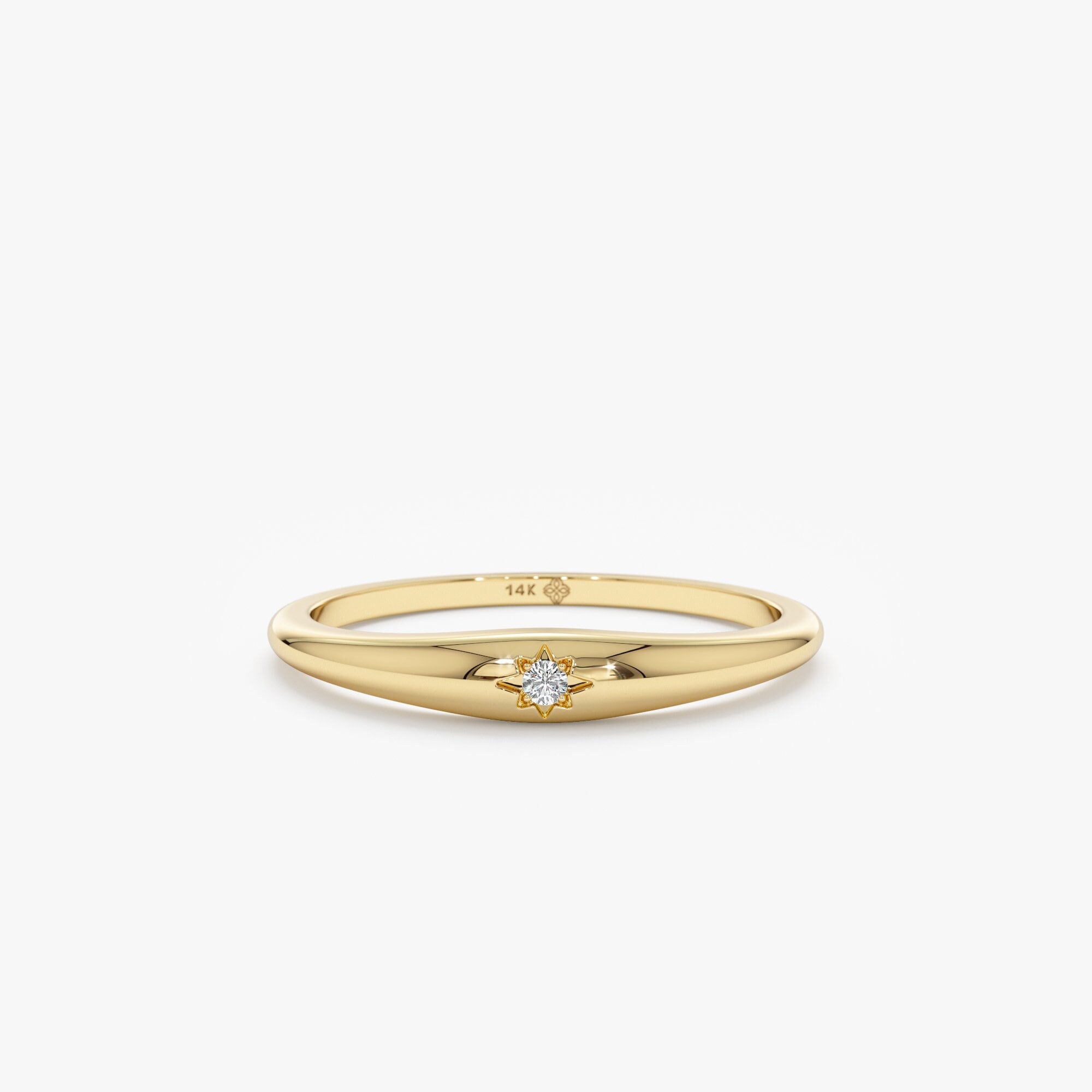 Minimalist Diamond Ring, Dainty 14k Solid Gold Band, Thin Dome Diamond Ring, Dainty Stackable Ring, Star Set Diamond, Plain Gold Band, Fawn
