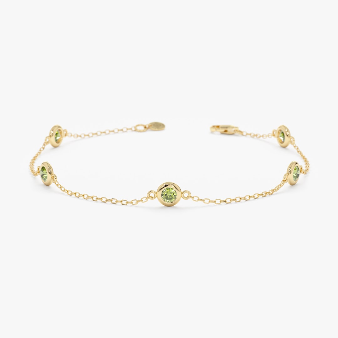 Solid Gold Peridot Bracelet, Natural Peridot, Fine Jewelry, Stationed