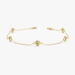 Solid Gold Peridot Bracelet, Natural Peridot, Fine Jewelry, Stationed Round Gemstone, 14k or 18k Bezel Set Bracelet, Tennis Bracelet, Tanya