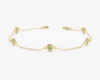 Solid Gold Peridot Bracelet, Natural Peridot, Fine Jewelry, Stationed Round Gemstone, 14k or 18k Bezel Set Bracelet, Tennis Bracelet, Tanya