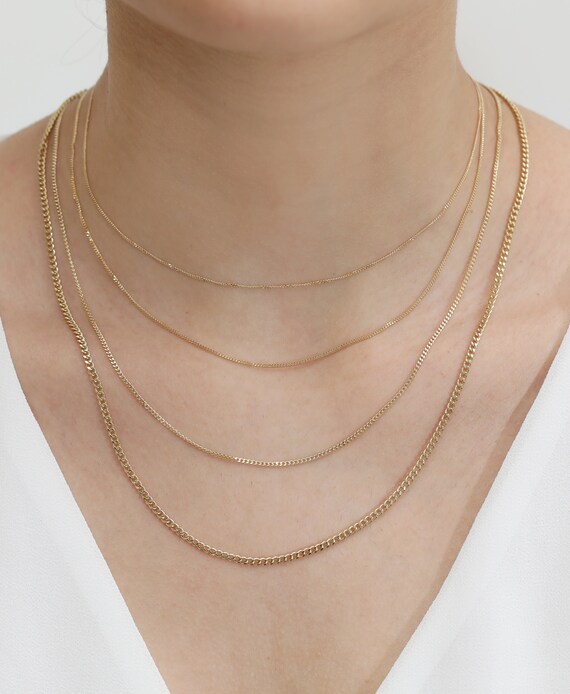 14k Solid Gold Cuban Chain Necklace 