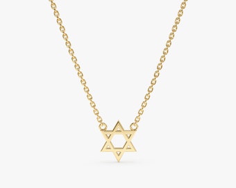 14k Star of David Necklace, Solid Gold Star Necklace, Solid Gold Necklace, Bat Mitzvah Gift, 14k Gold Necklace, Dainty Necklace, Matilda