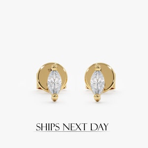 Marquise Diamond Solitaire Studs, Small Diamond Stud Earrings, 14K White, Yellow, Rose Gold, Stacking Solitaire Studs, White Diamond, Marcia
