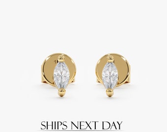 Marquise Diamond Solitaire Studs, Small Diamond Stud Earrings, 14K White, Yellow, Rose Gold, Stacking Solitaire Studs, White Diamond, Marcia