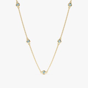 14k gold aquamarine station necklace