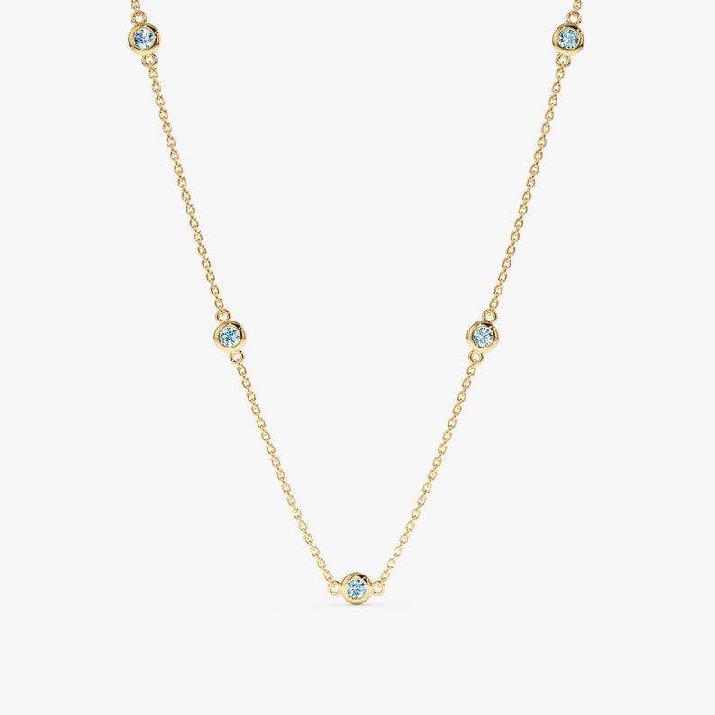 14k gold aquamarine station necklace