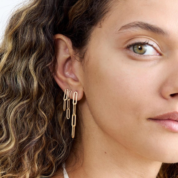 Paper Clip 14k Clip On Earrings Paper Clip Link Stud Earring 14K