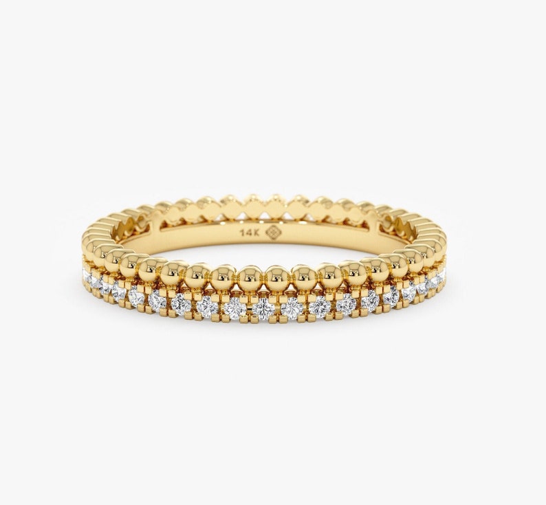 Yellow Gold Beaded Diamond Ring