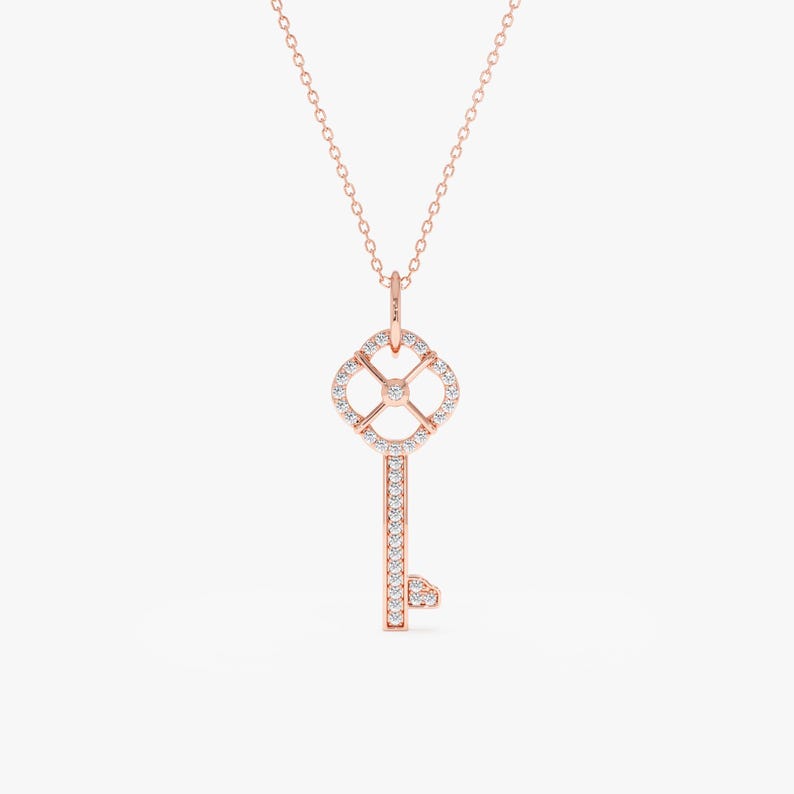 Diamond Key Necklace, Intricate Diamond Key Charm, Luxurious Gold Key ...