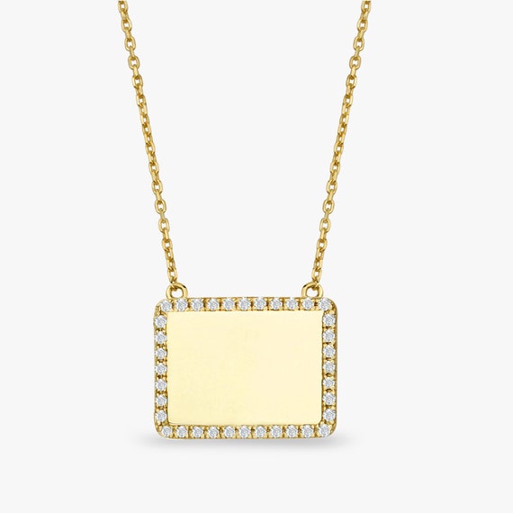 14k Gold Dog Tag Necklace Diamond Name 