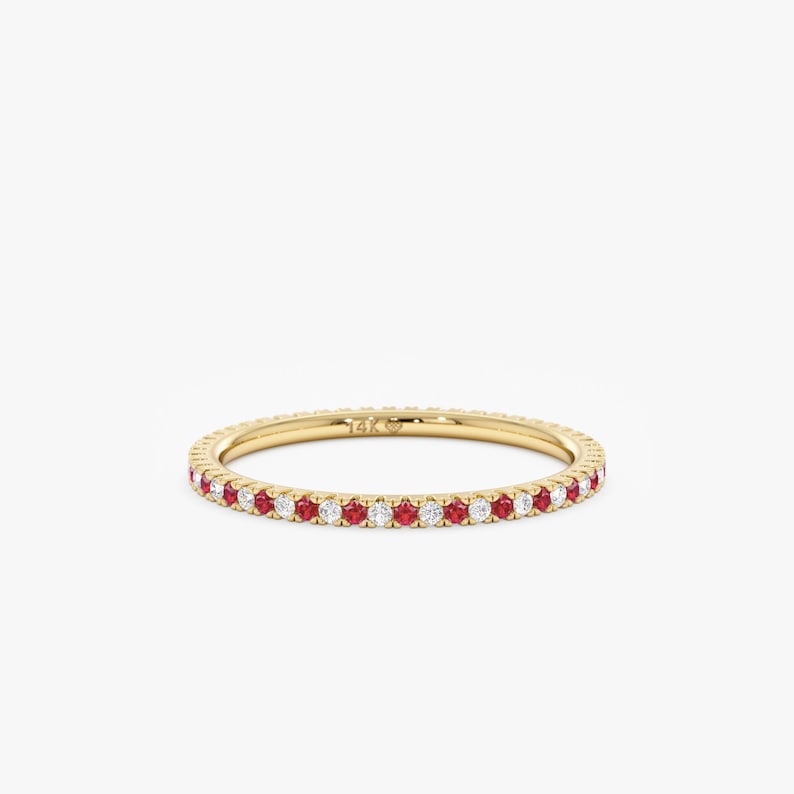 yellow gold natural ruby and diamond eternity band