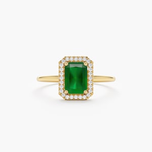 14k Solid Gold Emerald Ring, Solid Gold Diamond Ring, Engagement Ring ...