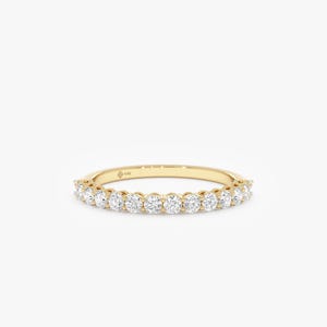 2 mm Lab Grown Diamond Half Eternity Ring, Thin Wedding Ring, Sleek Stackable Diamond Band, Dainty Lab Grown Ring, 10k, 14k, 18k Gold, Dovie