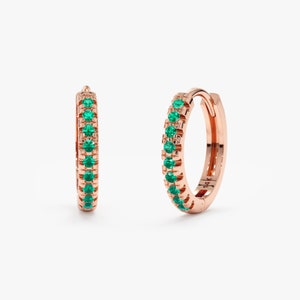 natural emerald lined rose gold huggies