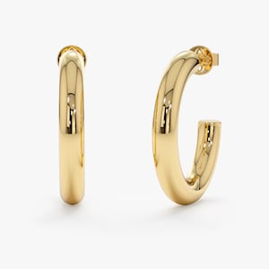 14k Yellow Gold Hoop Earrings, Thick Gold Large Hoops, Classic Gold Hoop Earrings, Perfect for everyday wear, Lightweight Plain Hoop, Bree