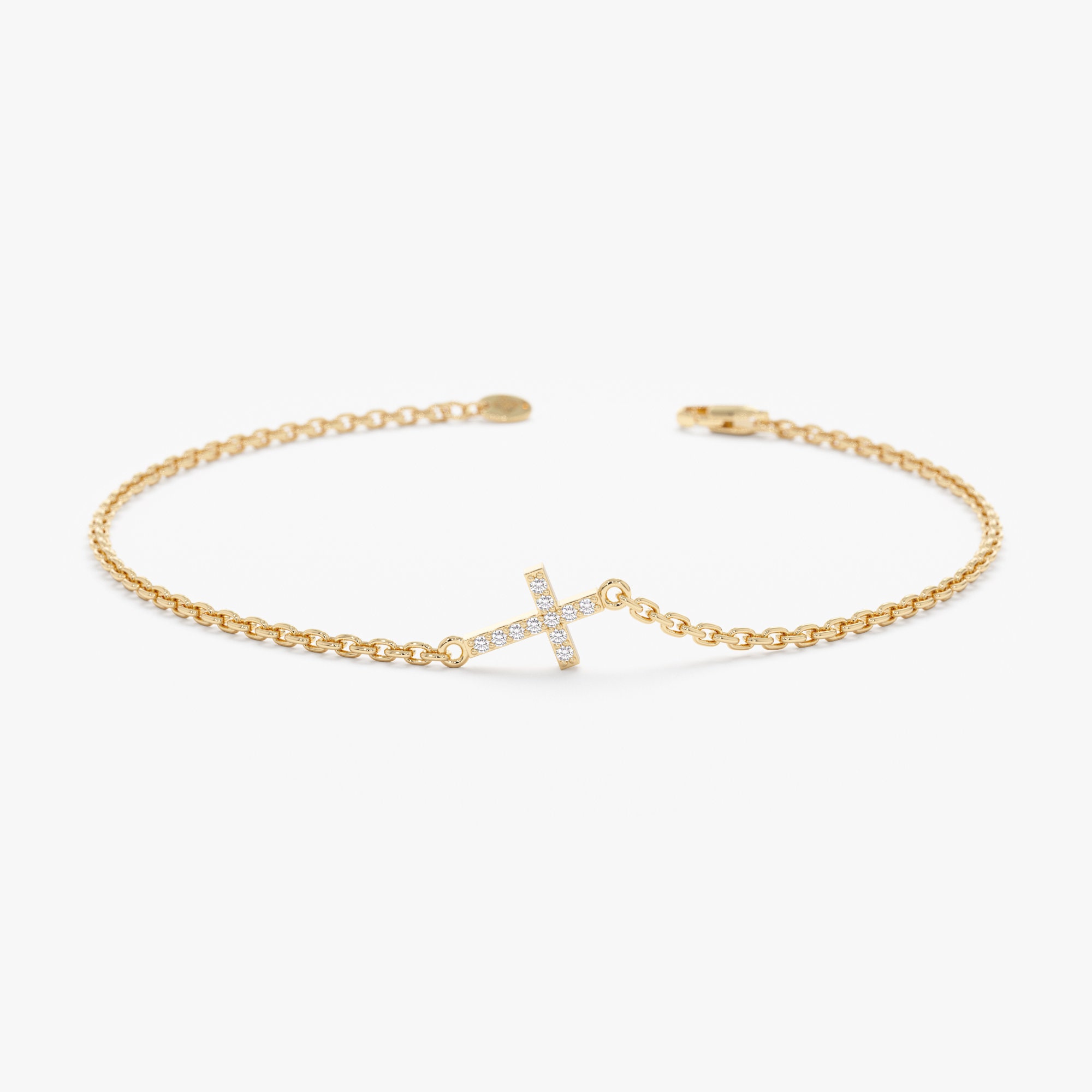 18k Yellow Gold Diamond Cross Bracelet - Etsy 18k Yellow Gold Diamond Cross Bracelet - Etsy