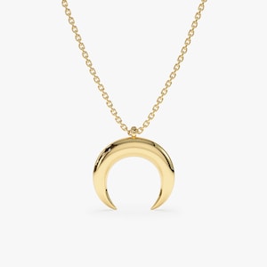 Solid Gold Horn Necklace, Gold Crescent Necklace, Dainty Gold Chain, 14k Gold or 18k, Yellow, Rose, White Gold, Layering Necklace, Hailie
